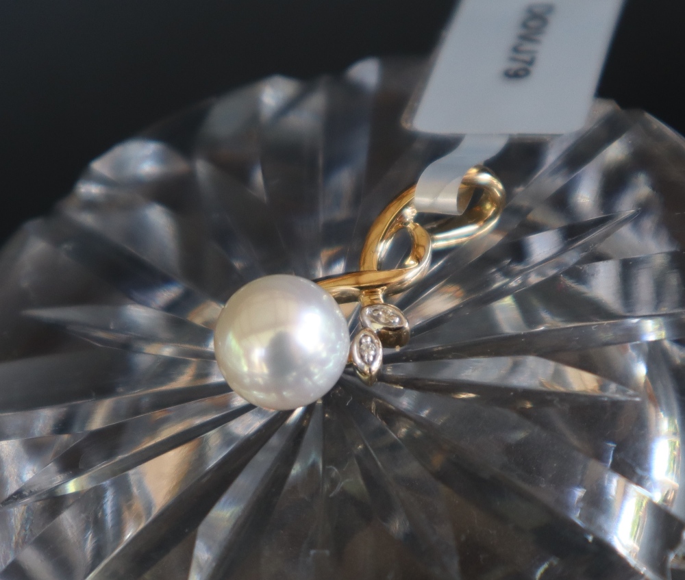 Gemporia - A 9ct gold cultured pearl and white zircon pendant, - Image 2 of 7