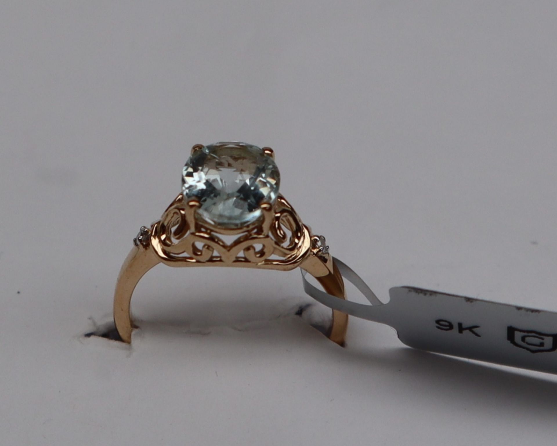 Gemporia - A 9ct gold aquamarine and white diamond pendant, set with 2. - Image 2 of 3