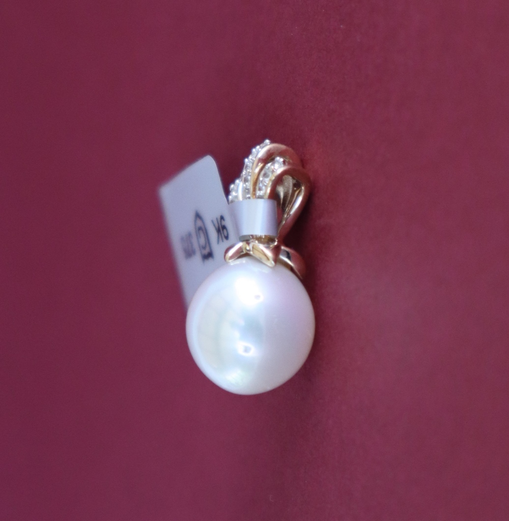 Gemporia - A 9ct cultured pearl and white zircon pendant, - Image 2 of 3