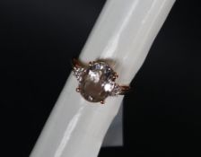 Gemporia - A 9ct rose gold kunzite and white zircon ring,