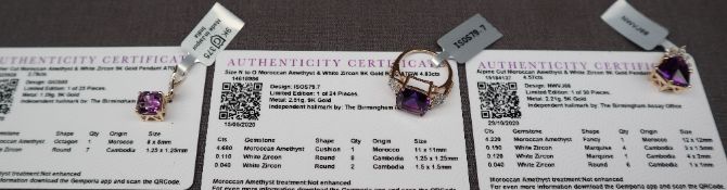Gemporia - A 9ct gold amethyst and white zircon ring, set with 4.