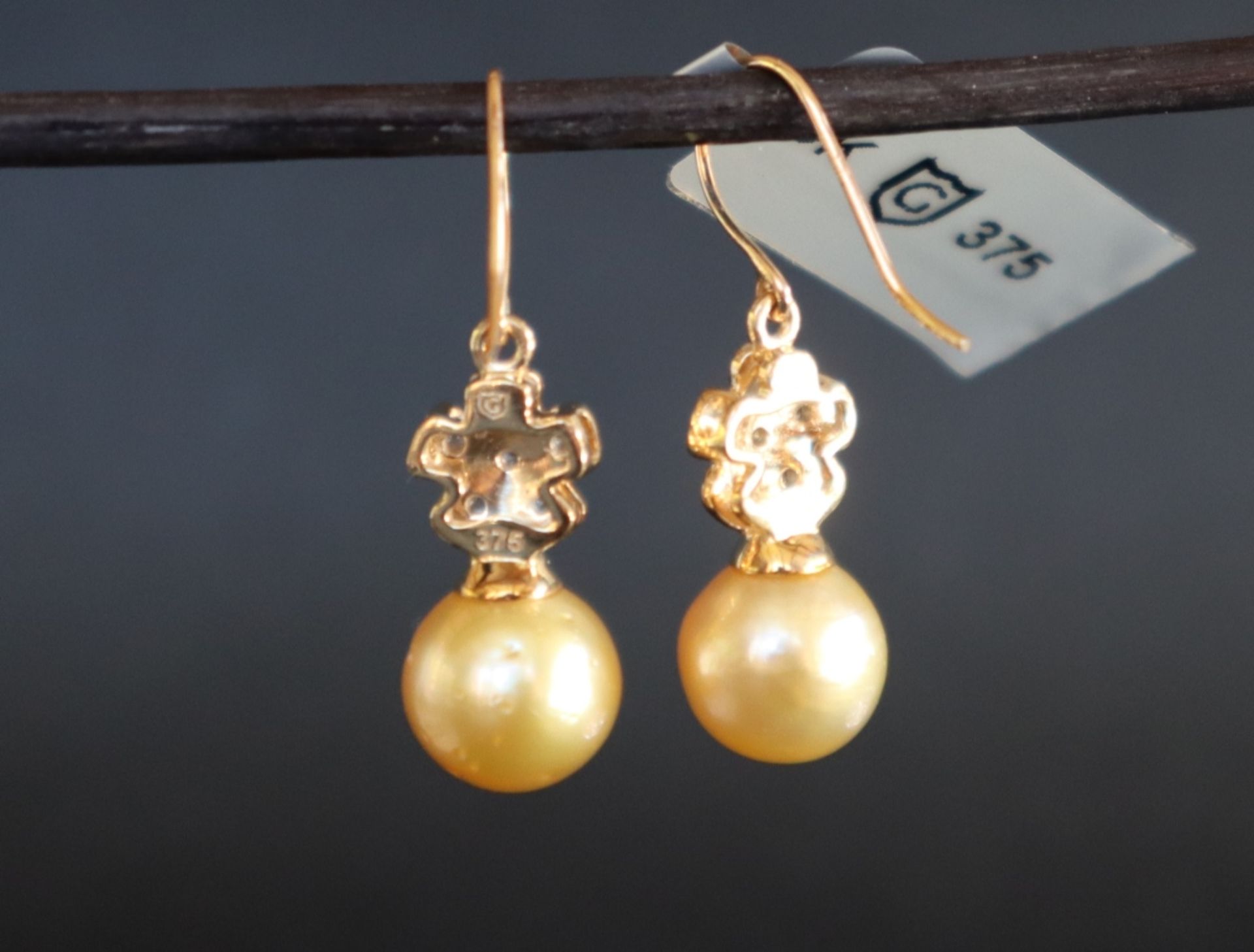 Gemporia - A pair of 9ct gold cultured pearl and white zircon earrings, - Image 2 of 3