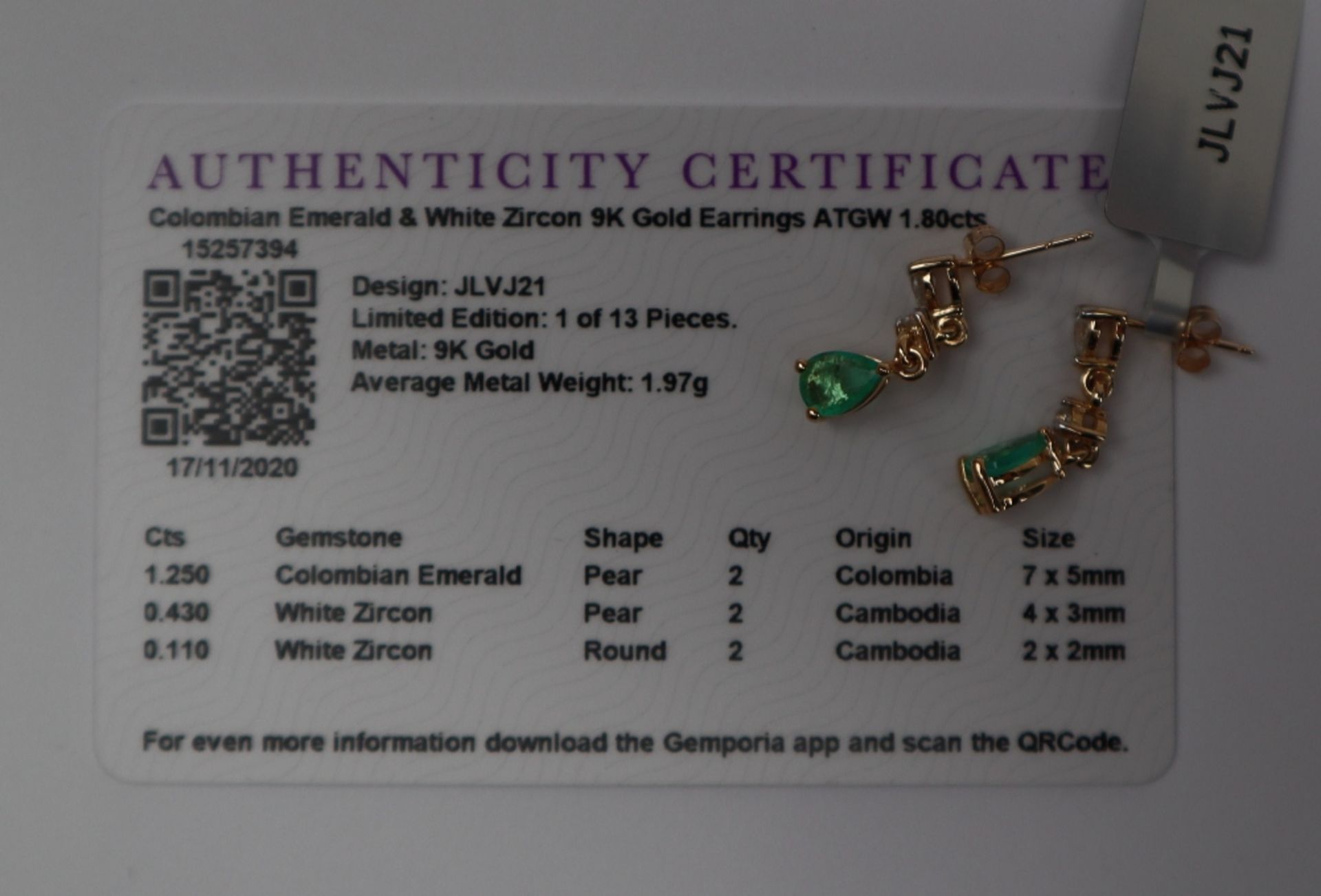 Gemporia - A pair of 9ct emerald and white zircon earrings, - Image 5 of 5