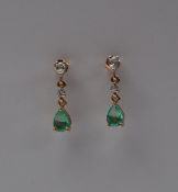 Gemporia - A pair of 9ct emerald and white zircon earrings,