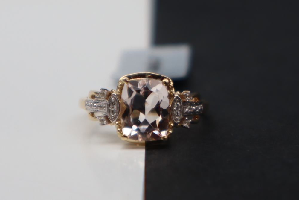 Gemporia - A 9ct gold Morganite and white zircon ring, - Image 3 of 6