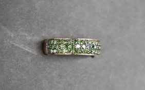 Gemporia - A 9ct gold green diamond ring, set with round cut green diamonds totalling 1ct,