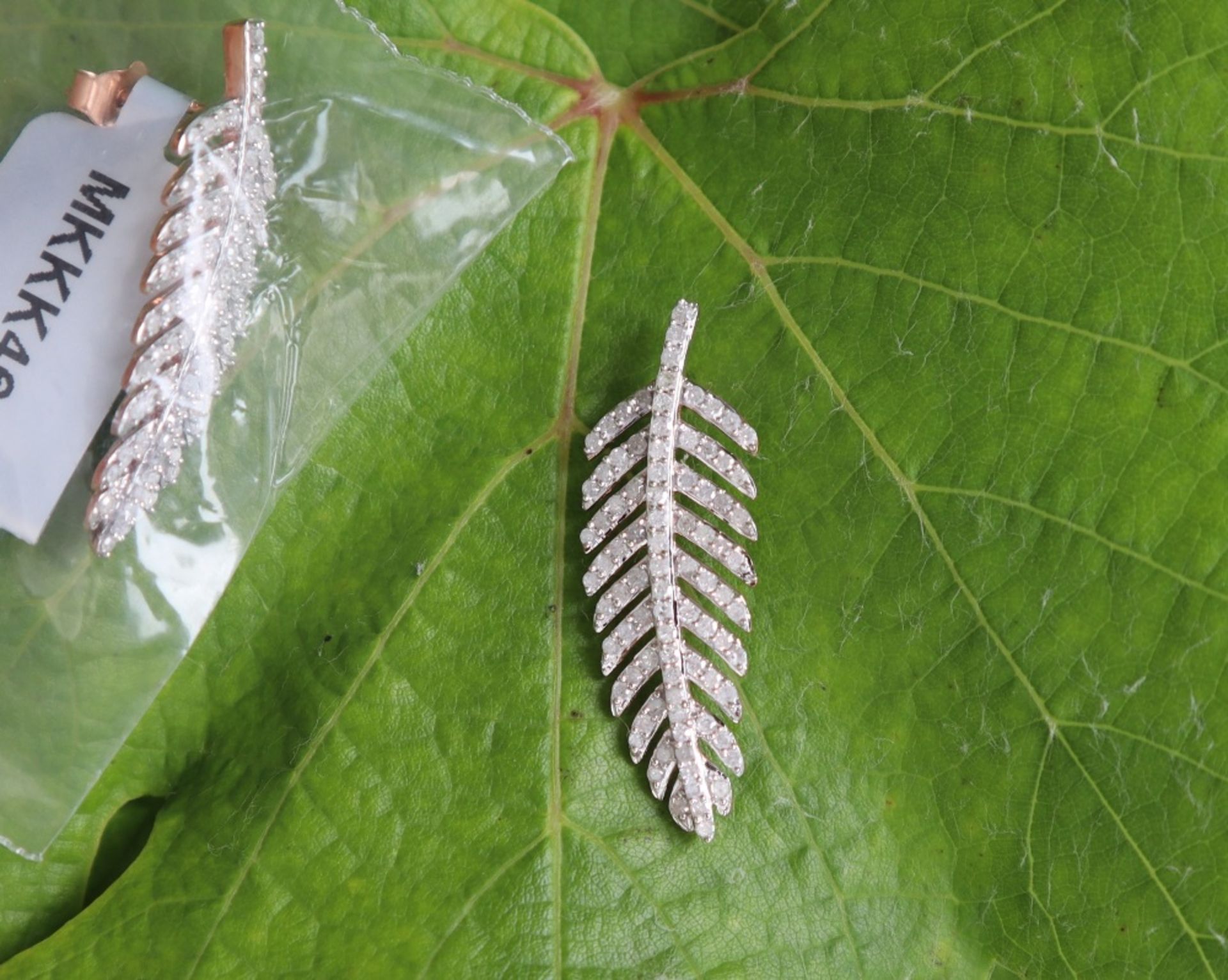 Gemporia - A pair of 9ct rose gold Tomas Rae diamond leaf earrings, - Image 3 of 6