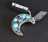 Gemporia - A sterling silver multi-gemstone crescent moon pendant, set with turquoise,