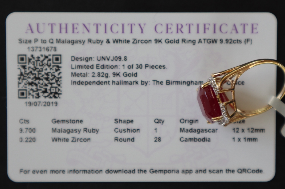 Gemporia - A 9ct gold ruby and white zircon ring, - Image 5 of 5