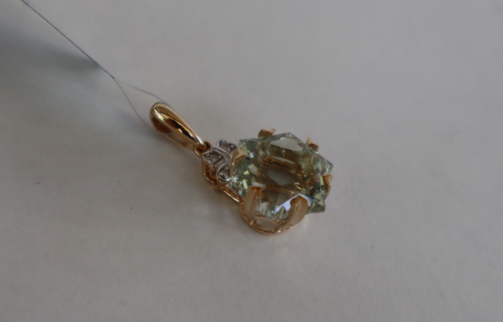 Gemporia - A 9ct gold prasiolite and diamond pendant, - Image 2 of 6