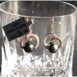 Gemporia - A pair of 9ct gold cultured pearl, white zircon and black spinel earrings,