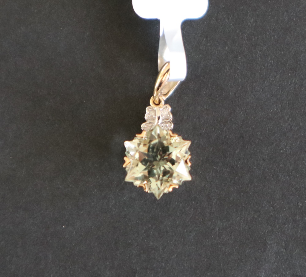 Gemporia - A 9ct gold prasiolite and diamond pendant, - Image 3 of 6