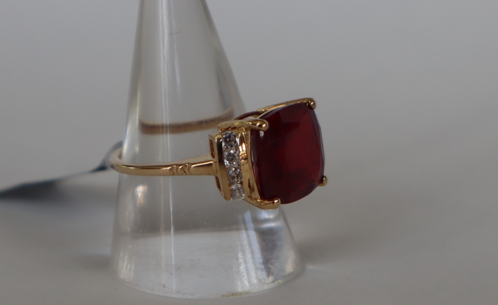 Gemporia - A 9ct gold ruby and white zircon ring, - Image 2 of 5