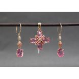 Gemporia - A pair of 9ct gold pink fluorite, tourmaline and diamond earrings,