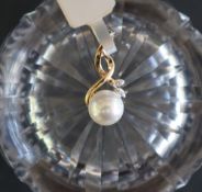 Gemporia - A 9ct gold cultured pearl and white zircon pendant,