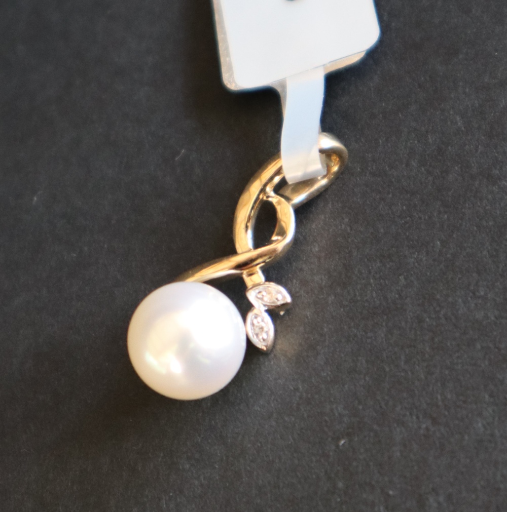 Gemporia - A 9ct gold cultured pearl and white zircon pendant, - Image 3 of 7