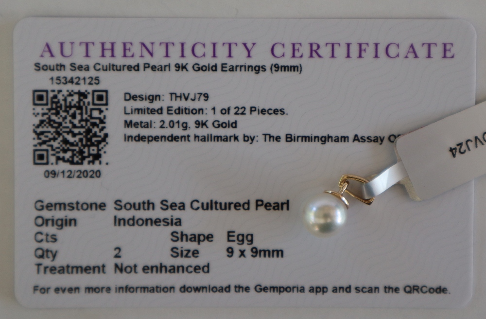 Gemporia - A 9ct gold cultured pearl pendant, - Image 5 of 5