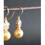 Gemporia - A pair of 9ct gold cultured pearl and white zircon earrings,