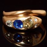 ANTIQUE DIAMOND AND SAPPHIRE SNAKE RING