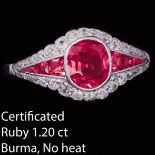 IMPORTANT RUBY AND DIAMOND ART-DECO RING