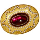 ANTIQUE VICTORIAN GARNET AND ENAMEL BROOCH