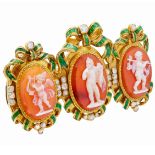 IMPORTANT ANTIQUE CAMEO DIAMOND AND ENAMEL BROOCH/BANGLE