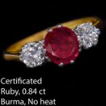 CERTIFICATED RUBY AND DIAMOND 3-STONE RING
