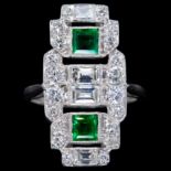 ART-DECO EMERALD AND DIAMOND DRESS RING