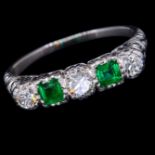 EMERALD AND DIAMOND 5 STONE RING