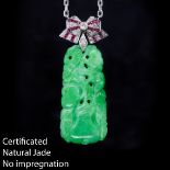 CERTIFICATED NATURAL JADE AND DIAMOND PENDANT