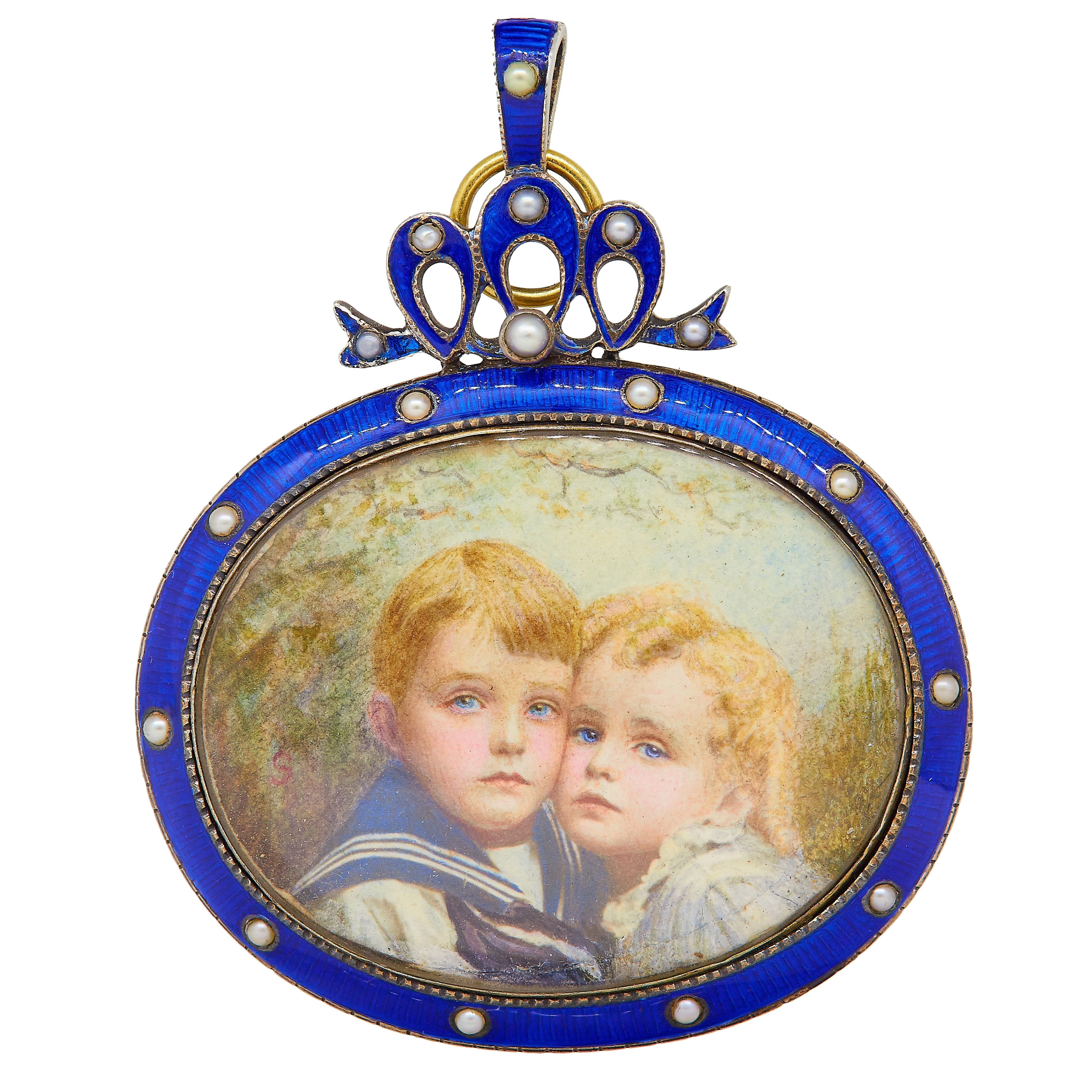 VICTORIAN ENAMEL DOUBLE PORTRAIT MINIATURE PENDANT