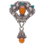 ART-NOUVEAU SILVER DROP BROOCH