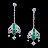 PAIR OF EMERALD AND DIAMOND DROP EARRINGS