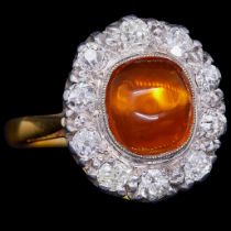 ANTIQUE FIRE OPAL AND DIAMOND CLUSTER RING