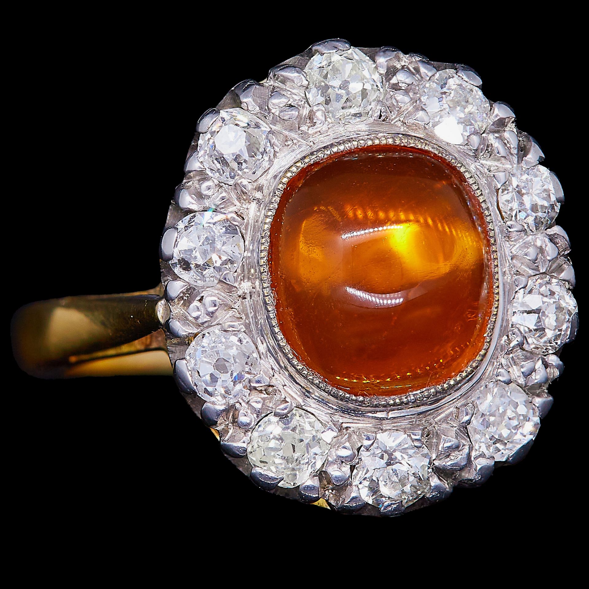 ANTIQUE FIRE OPAL AND DIAMOND CLUSTER RING