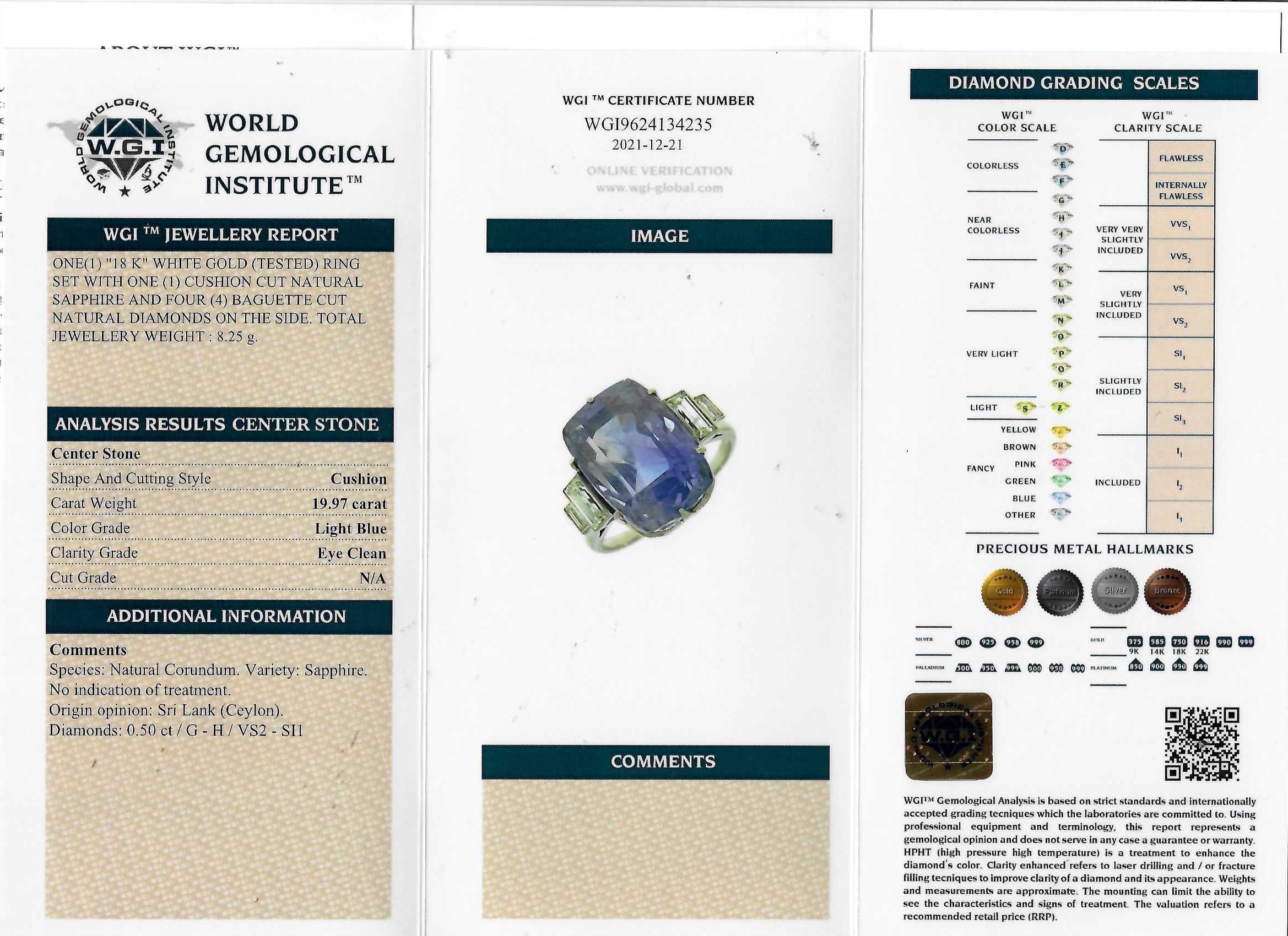 IMPORTANT CERTIFICATED CEYLON SAPPHIRE AND DIAMOND RING - Image 2 of 2