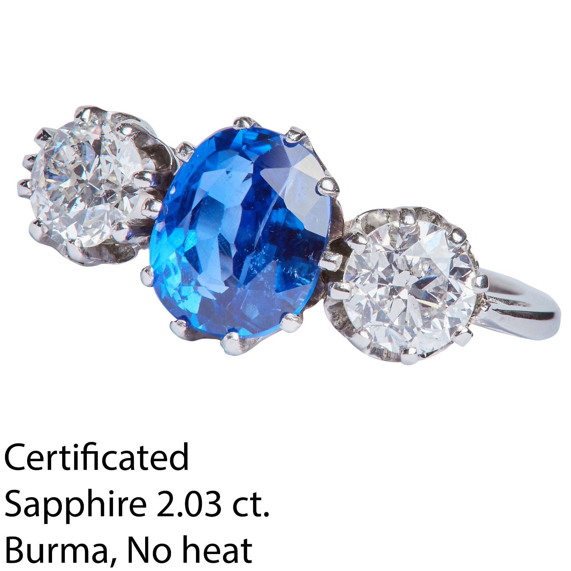 IMPORTANT SAPPHIRE AND DIAMOND 3-STONE RING