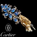 CARTIER, VINTAGE SAPPHIRE FLORAL BROOCH