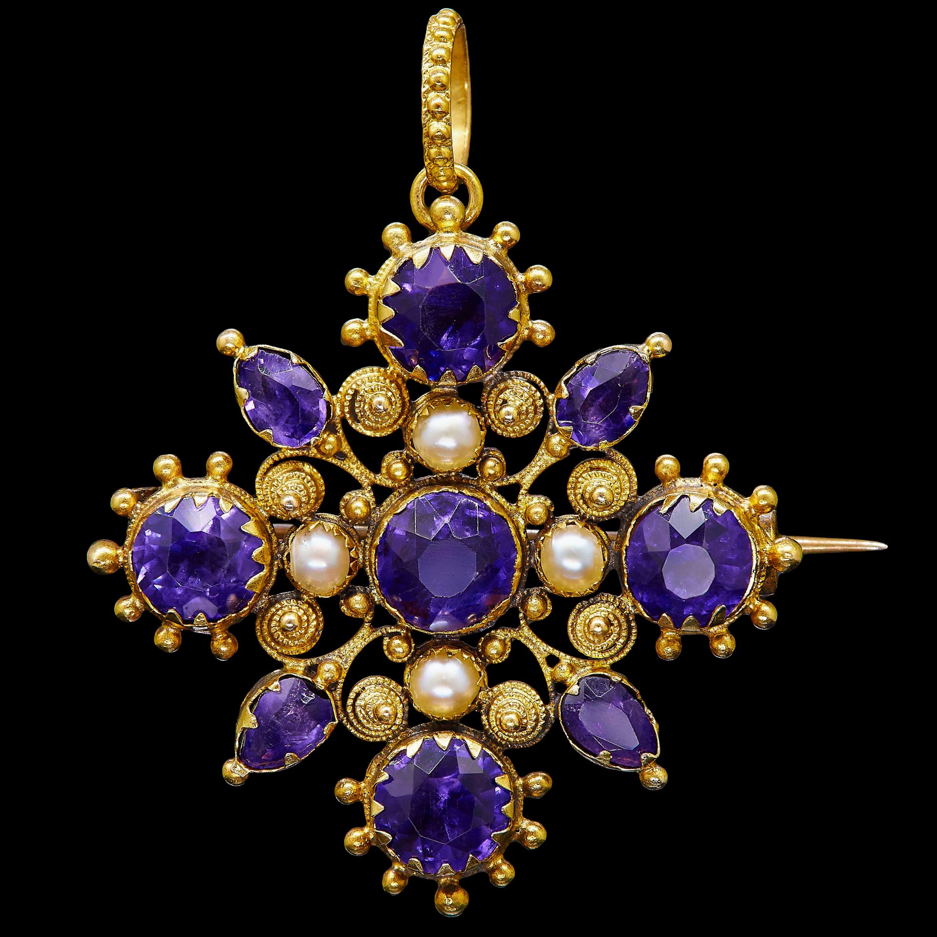 ANTIQUE AMETHYST AND PEARL PENDANT/BROOCH