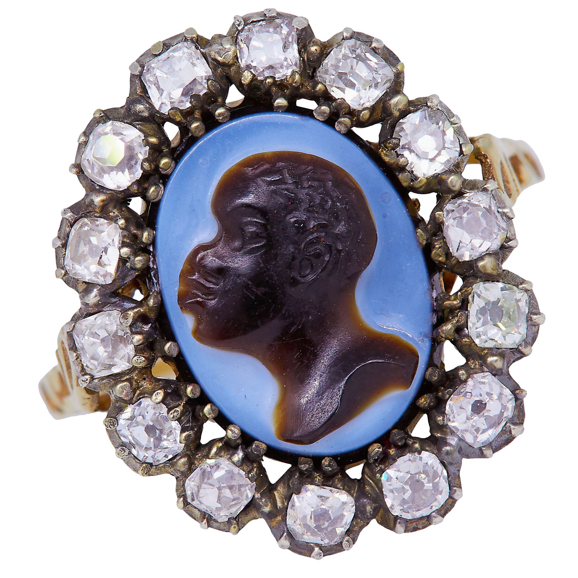 ANTIQUE BLACKAMOOR CAMEO AND DIAMOND RING