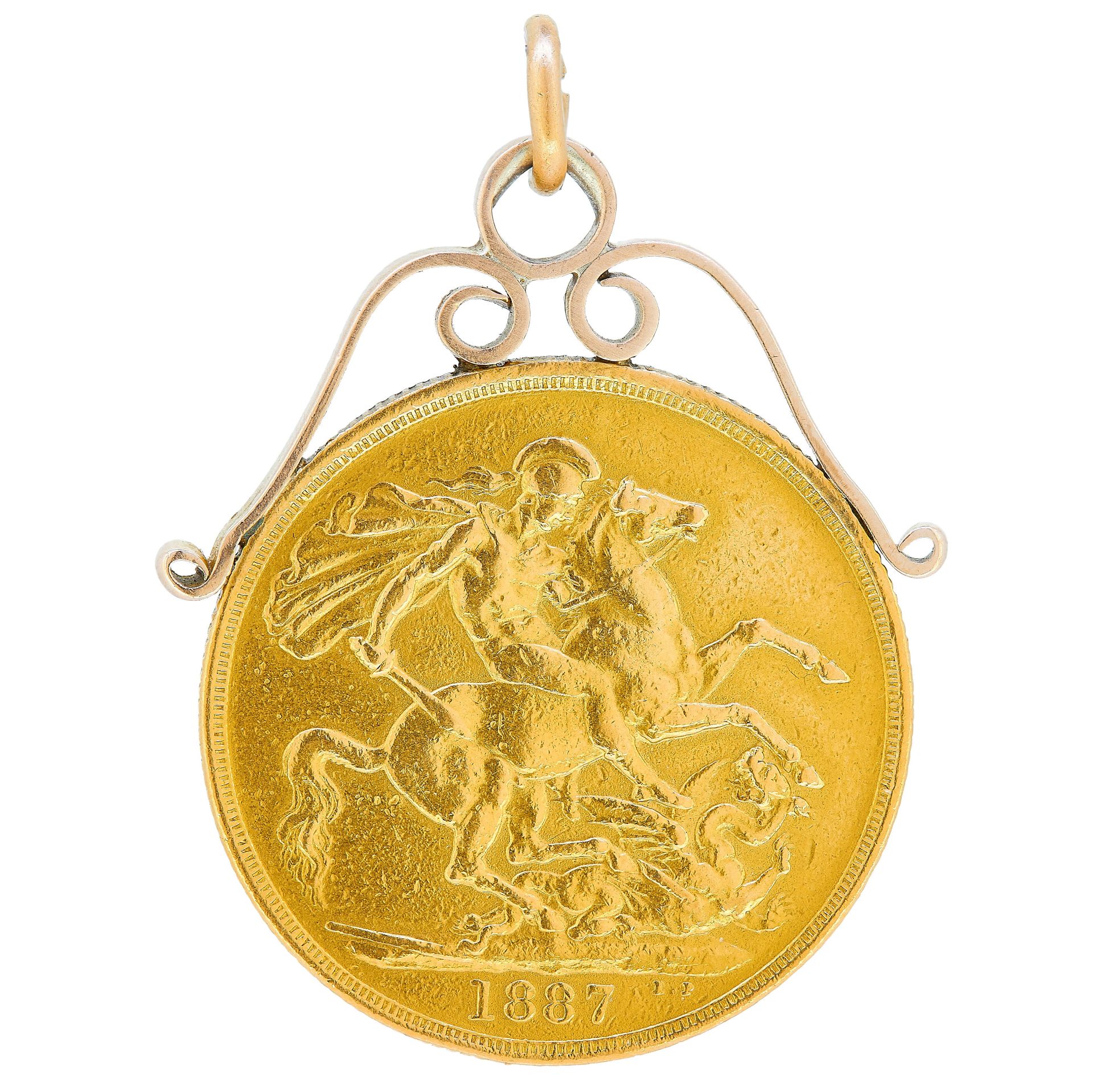 DOUBLE SOUVEREIGN 2 POUND COIN PENDANT, 1887 - Bild 2 aus 2