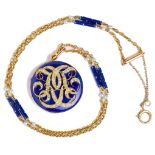 VICTORIAN GOLD ENAMEL AND DIAMOND LOCKET PENDANT AND NECKLACE