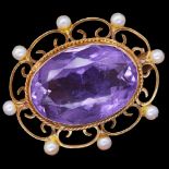 ANTIQUE AMETHYST AND PEARL BROOCH