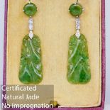 PAIR OF NATURAL JADE AND DIAMOND DROP EARINGS