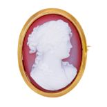 ANTIQUE AGATE CARVED CAMEO BROOCH
