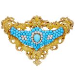 NO RESERVE, ANTIQUE VICTORIAN TURQUOISE AND PEARL BROOCH