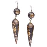 NO RESERVE, PAIR OF VICTORIAN TORTOISESHELL PIQUE DROP EARRINGS