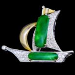 NO RESERVE, JADE AND DIAMOND SAILING BOAT BROOCH