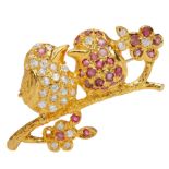 NO RESERVE, DIAMOND AND RUBY BIRD BROOCH