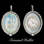 FERNAND PAILLET, ENAMEL DIAMOND AND PEARL FOB WATCH